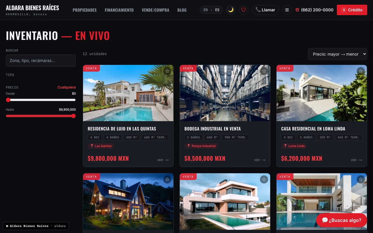 Site built by VENDAU — Aldara, inventory