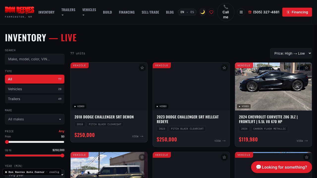 Site built by VENDAU — Don Reeves Auto Center, live inventory
